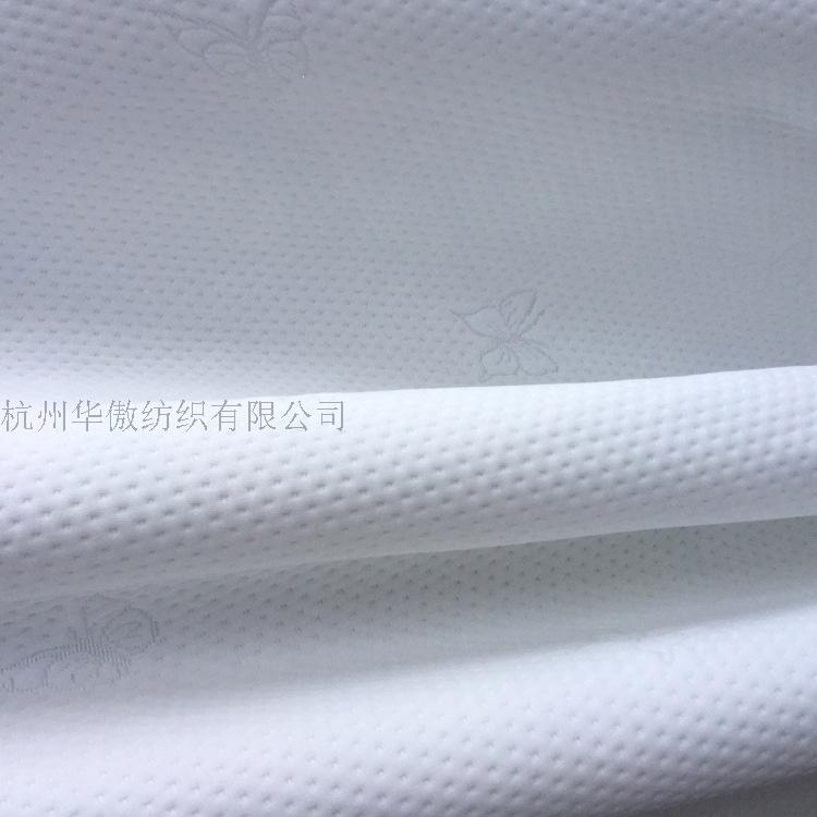 白色涤纶低弹丝 夹丝空气层 蝴蝶花针织床垫布